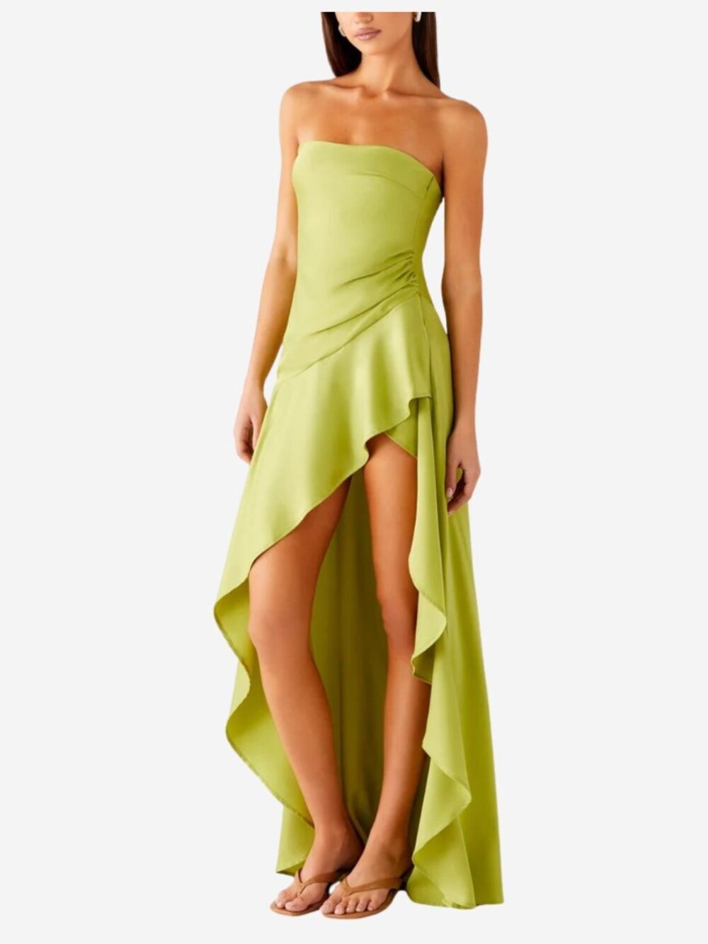 NWT Peppermayo Chartreuse Strapless Asymmetric Cowl Maxi Dress Size 2